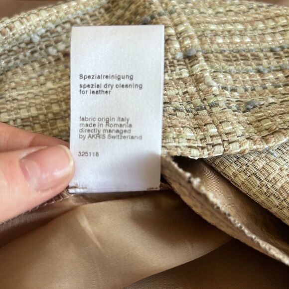 AKRIS Punto Tan Tweed with Leather Trim Back Zip Pencil Mini Skirt Size 8 - Picture 6 of 9